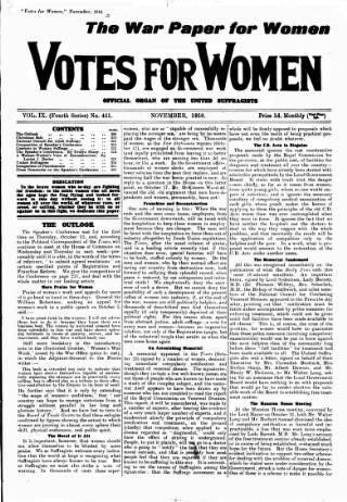 cover page of Votes for Women published on November 3, 1916