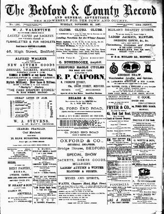 cover page of Bedford Record published on November 23, 1897