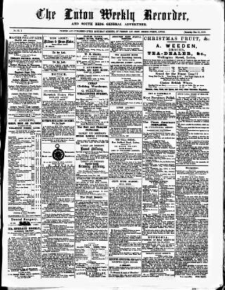 cover page of Luton Weekly Recorder published on December 27, 1856