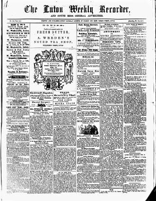 cover page of Luton Weekly Recorder published on November 21, 1857