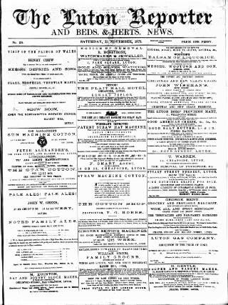 cover page of Luton Reporter published on November 23, 1878