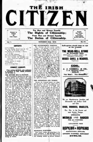 cover page of Irish Citizen published on November 23, 1912