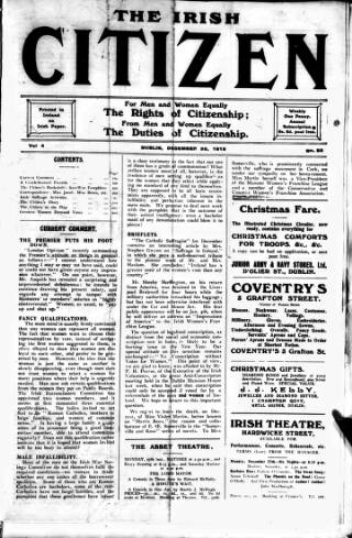 cover page of Irish Citizen published on December 25, 1915