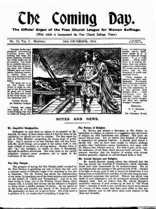 cover page of Free Church Suffrage Times published on December 15, 1916