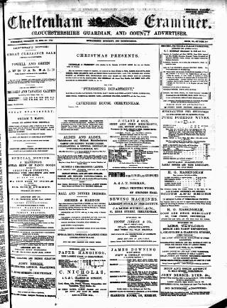 cover page of Cheltenham Examiner published on December 25, 1872