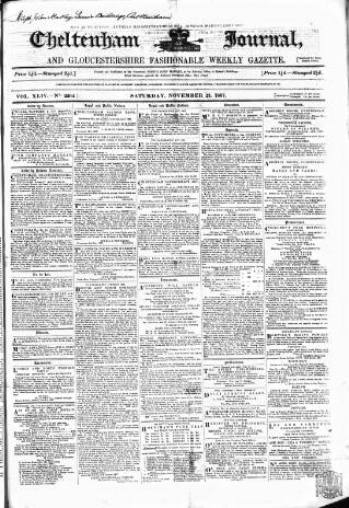 cover page of Cheltenham Journal and Gloucestershire Fashionable Weekly Gazette. published on November 23, 1867