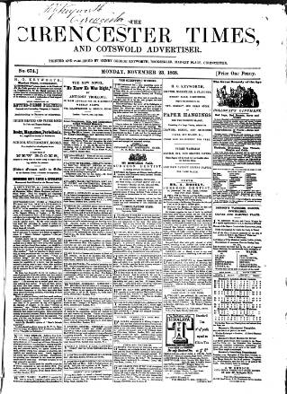 cover page of Cirencester Times and Cotswold Advertiser published on November 23, 1868