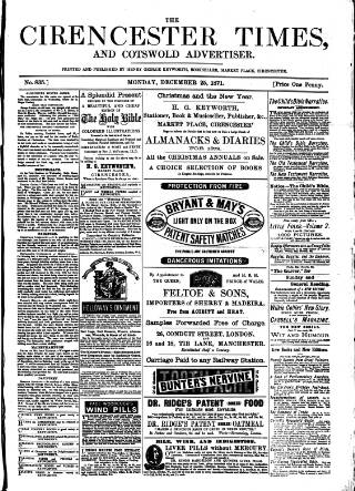 cover page of Cirencester Times and Cotswold Advertiser published on December 25, 1871