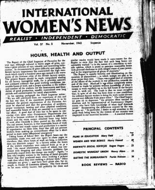 cover page of International Woman Suffrage News published on November 6, 1942