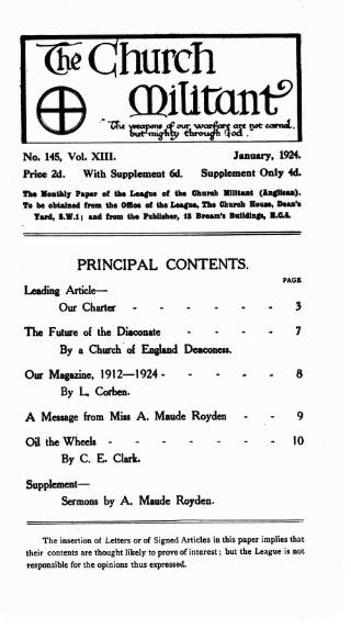 cover page of Church League for Women's Suffrage published on January 1, 1924