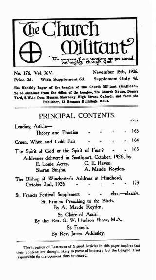 cover page of Church League for Women's Suffrage published on November 15, 1926