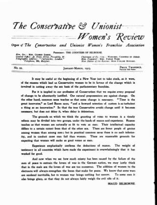 cover page of Conservative and Unionist Women's Franchise Review published on January 1, 1915