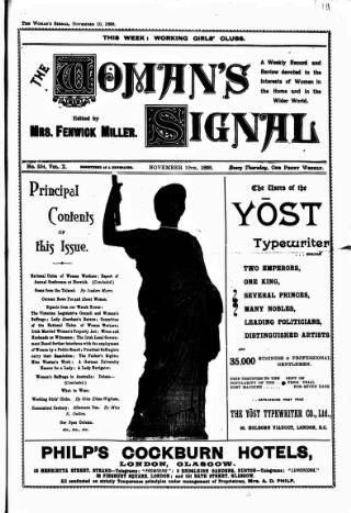 cover page of Woman's Signal published on November 10, 1898