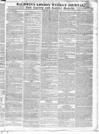 cover page of Baldwin's London Weekly Journal published on November 23, 1822