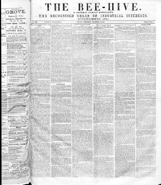 cover page of Bee-Hive published on December 25, 1869