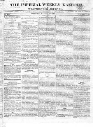 cover page of Imperial Weekly Gazette published on December 25, 1819