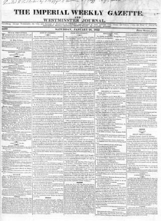 cover page of Imperial Weekly Gazette published on January 26, 1822