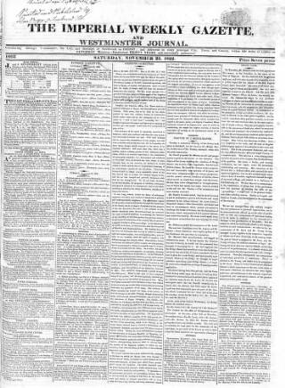 cover page of Imperial Weekly Gazette published on November 23, 1822