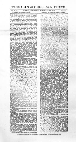 cover page of Sun & Central Press published on November 23, 1871