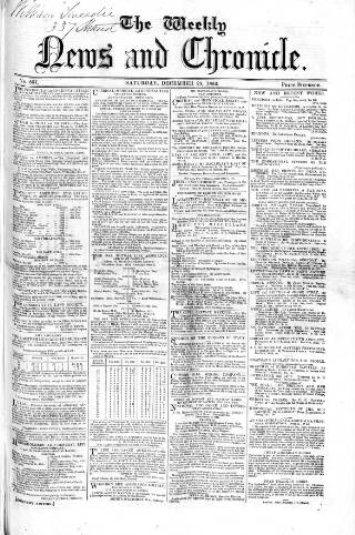 cover page of Weekly Chronicle (London) published on December 25, 1852