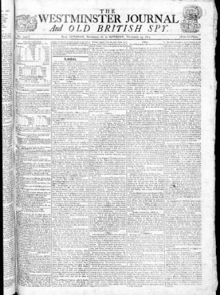 cover page of Westminster Journal and Old British Spy published on November 23, 1805