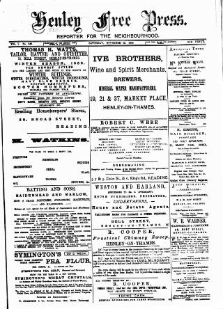 cover page of Henley & South Oxford Standard published on November 23, 1889