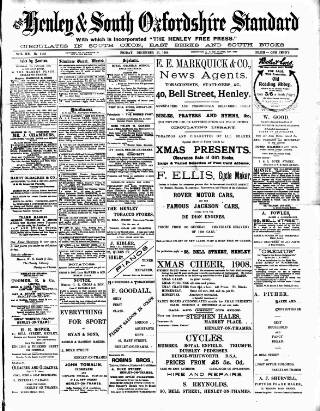 cover page of Henley & South Oxford Standard published on December 25, 1908