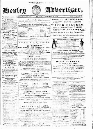 cover page of Henley Advertiser published on November 23, 1872