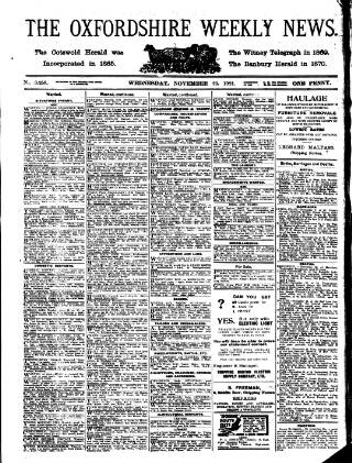 cover page of Oxfordshire Weekly News published on November 23, 1921