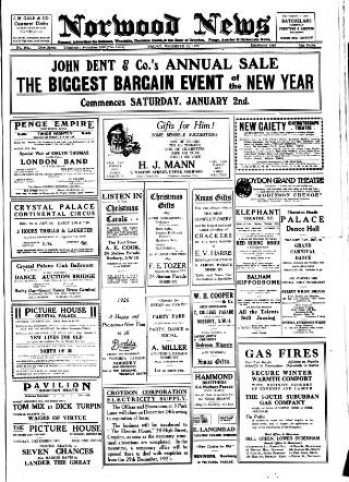 cover page of Norwood News published on December 25, 1925