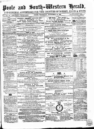 cover page of Poole & Dorset Herald published on November 23, 1865