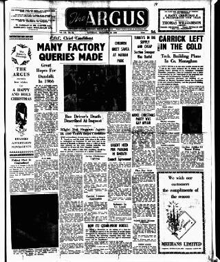 cover page of Drogheda Argus and Leinster Journal published on December 25, 1965