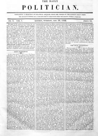 cover page of Daily Politician published on January 26, 1836