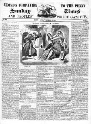 cover page of Lloyd's Companion to the Penny Sunday Times and Peoples' Police Gazette published on December 25, 1842