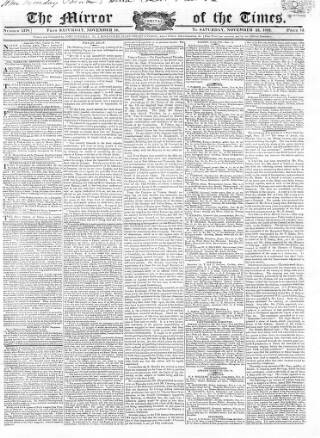 cover page of Mirror of the Times published on November 23, 1822