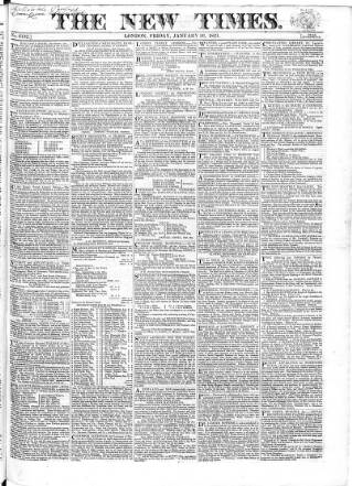 cover page of New Times (London) published on January 26, 1821