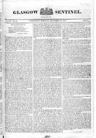 cover page of Glasgow Sentinel published on December 25, 1822