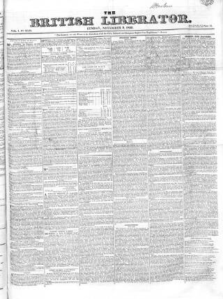 cover page of British Liberator published on November 3, 1833