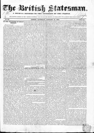 cover page of British Statesman published on January 14, 1843