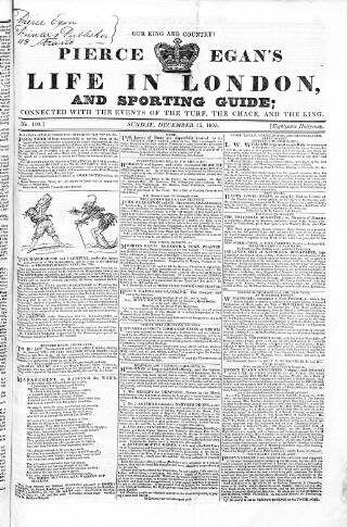 cover page of Pierce Egan's Life in London, and Sporting Guide published on December 25, 1825