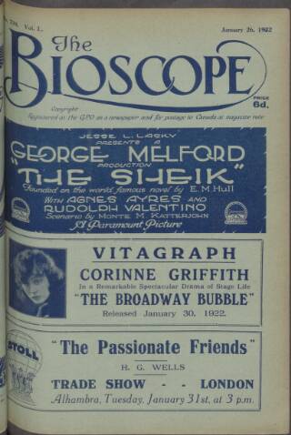 cover page of The Bioscope published on January 26, 1922