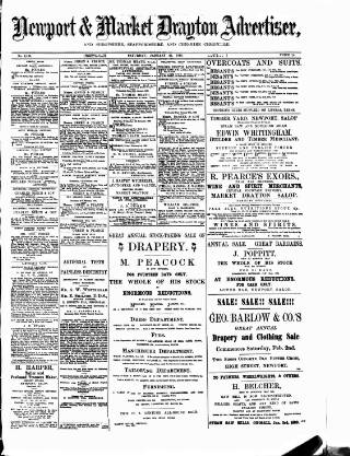 cover page of Newport & Market Drayton Advertiser published on January 26, 1889