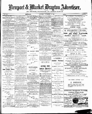 cover page of Newport & Market Drayton Advertiser published on November 23, 1889