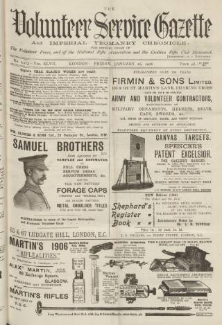 cover page of Volunteer Service Gazette and Military Dispatch published on January 26, 1906