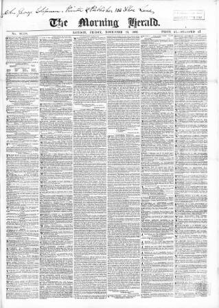 cover page of Morning Herald (London) published on November 23, 1866