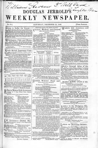 cover page of Douglas Jerrold's Weekly Newspaper published on December 25, 1847