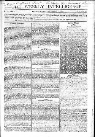 cover page of Weekly Intelligence published on September 27, 1818