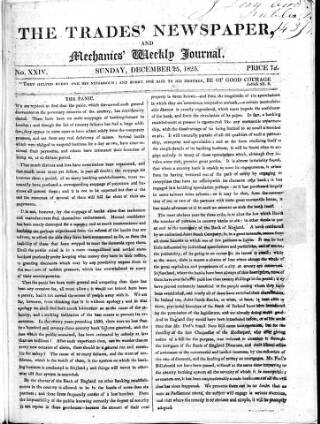 cover page of Trades' Free Press published on December 25, 1825