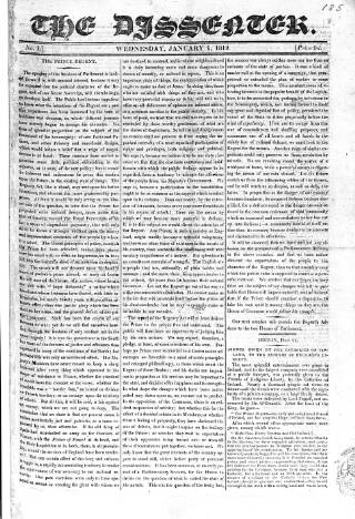 cover page of Dissenter published on January 1, 1812