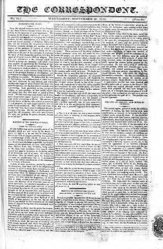 cover page of Dissenter published on September 30, 1812